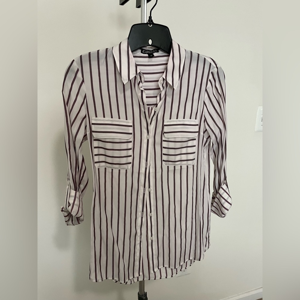 Purple and white striped blouse from express